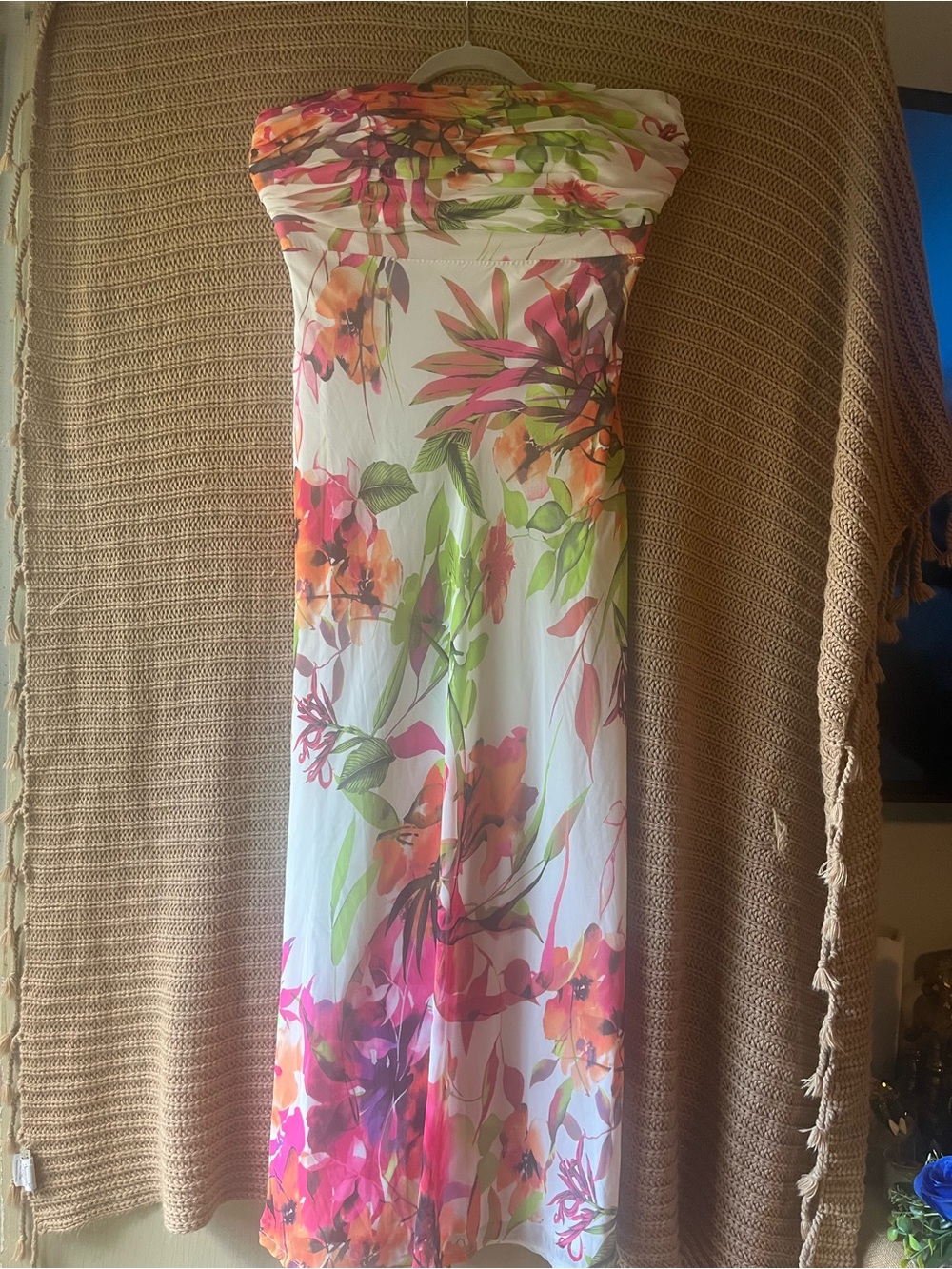Cache Strapless Floral Maxi Dress in White, Pink & Green